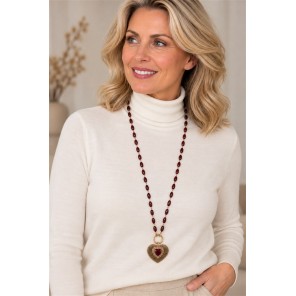 Bijoux Ketting lang 8123770 groot hart Rood mix